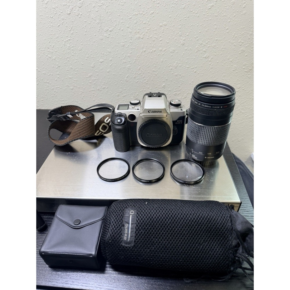Canon EOS Elan II 35mm SLR Film Camera EF 75-300mm III USM Lens Untested